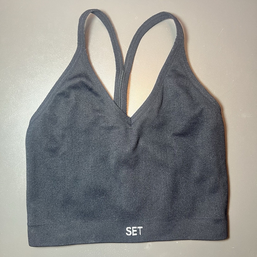 SET Active Sculptflex Ribbed V Bra in Black Size Small
